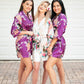 Set of 6 Floral and Peacock Bridesmaids Satin Robes