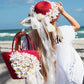 Bridal Straw Bag and Matching Hat with Flowers