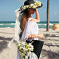 Floral Set Straw Bag and Hat for Bride Style 1