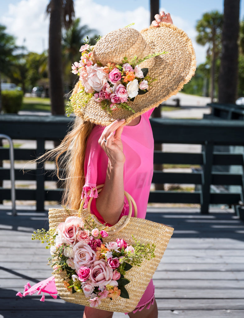 Sun N Sand Caribbean Joe Tropical Pink Flowers Wide Brimmed Hat - Beach  House Gift Boutique