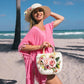 Bride Sun Hat and Straw Bag with Flowers- Small