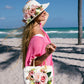 Bride Sun Hat and Straw Bag with Flowers- Small
