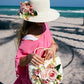 Bride Sun Hat and Straw Bag with Flowers- Small