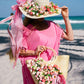 Floral Set Straw Bag and Hat for Bride Style 1