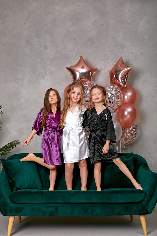 Set of 9 Flower Girl Kids Satin Robes-Script