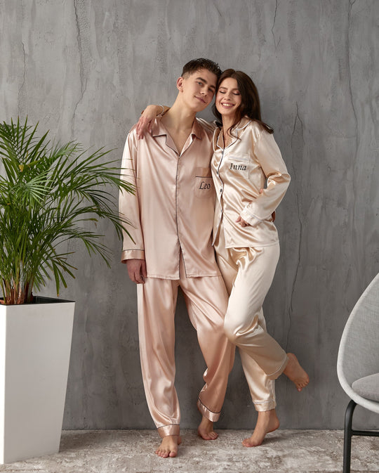 Matching Satin Pajama Sets for Couple Long Sleeves + Pants – Sunny Boutique  Miami