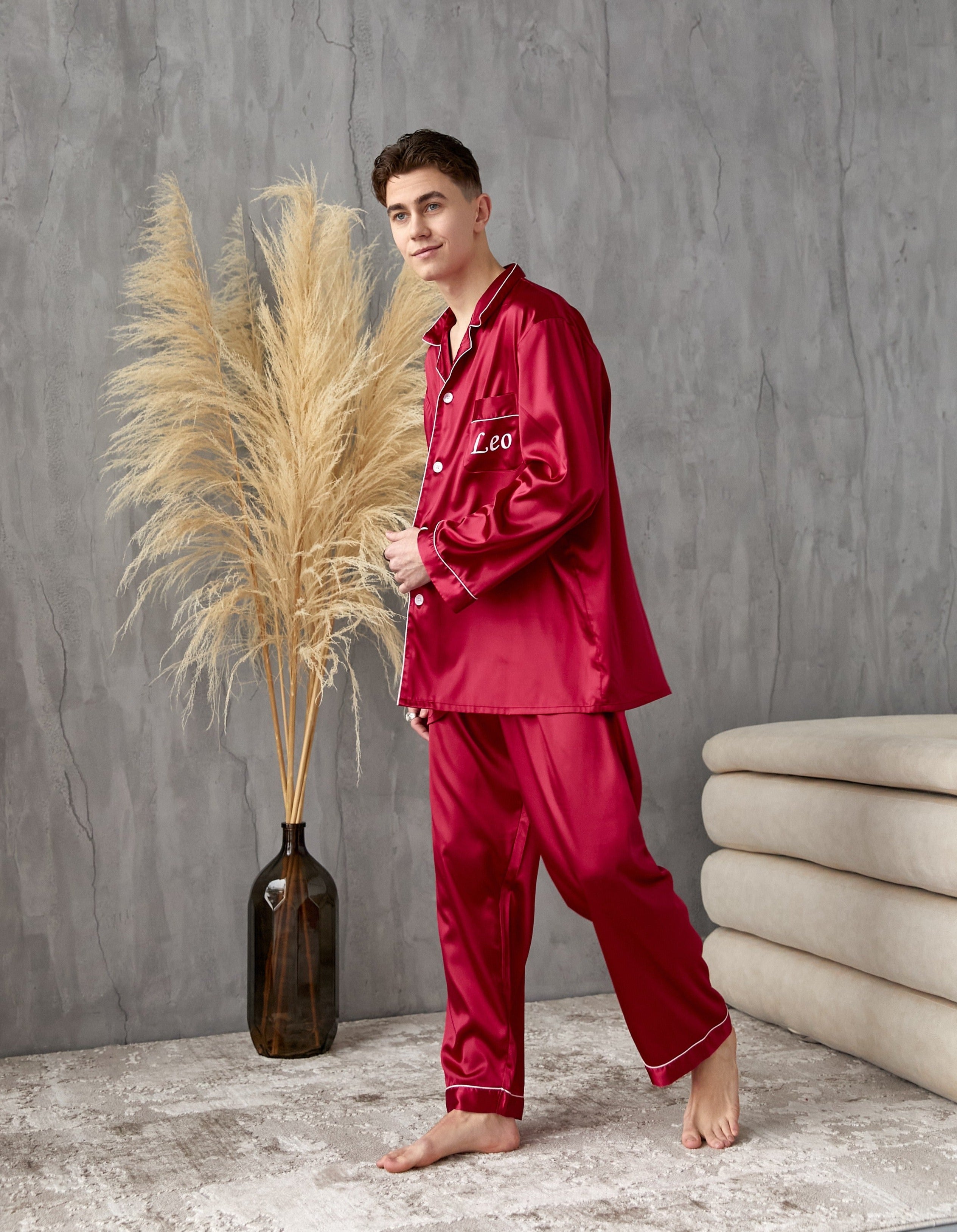 Men s Satin Pajama Set Long Sleeves Pants