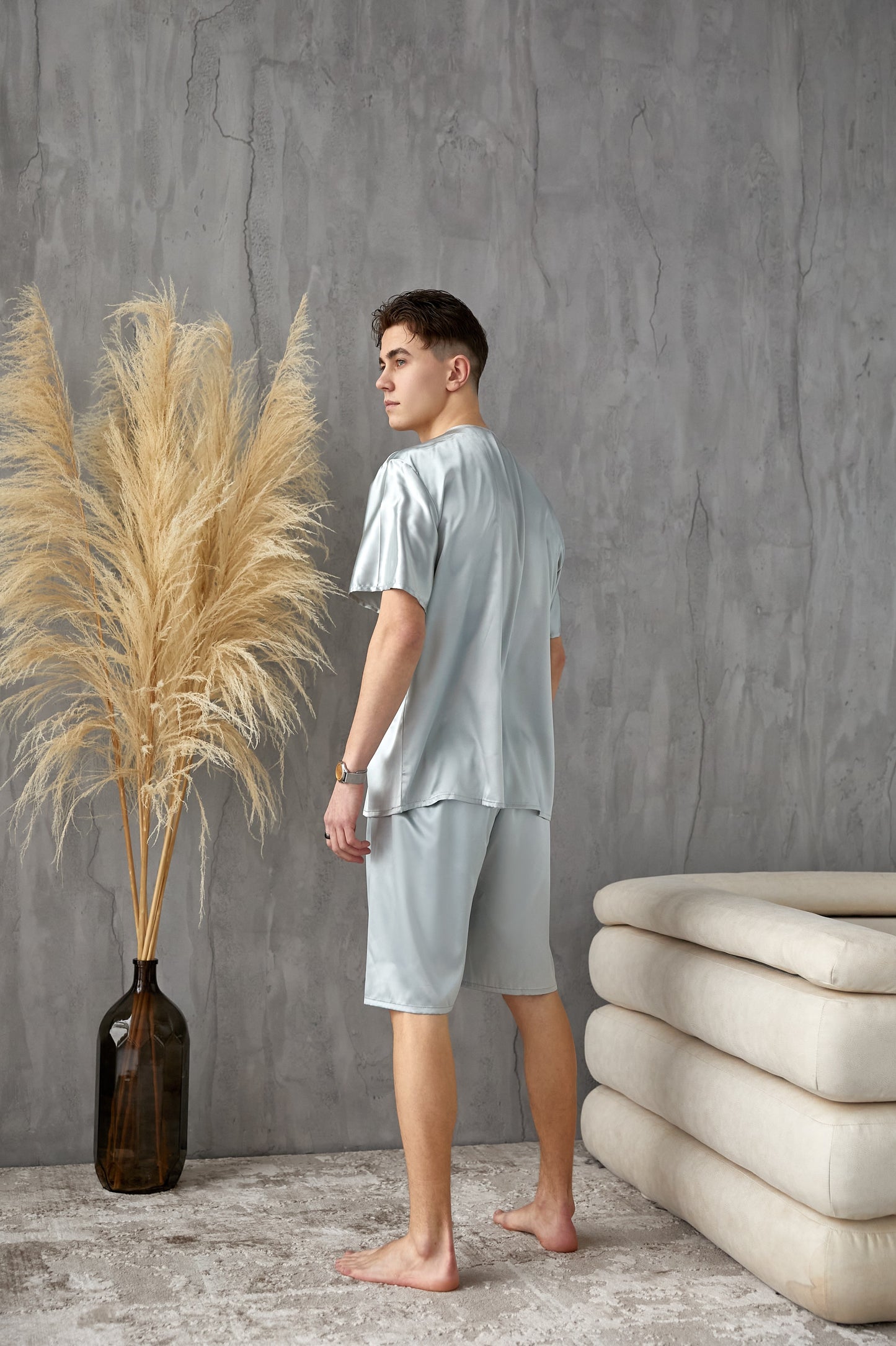 Short Personalized Satin Men's Pajamas S+S