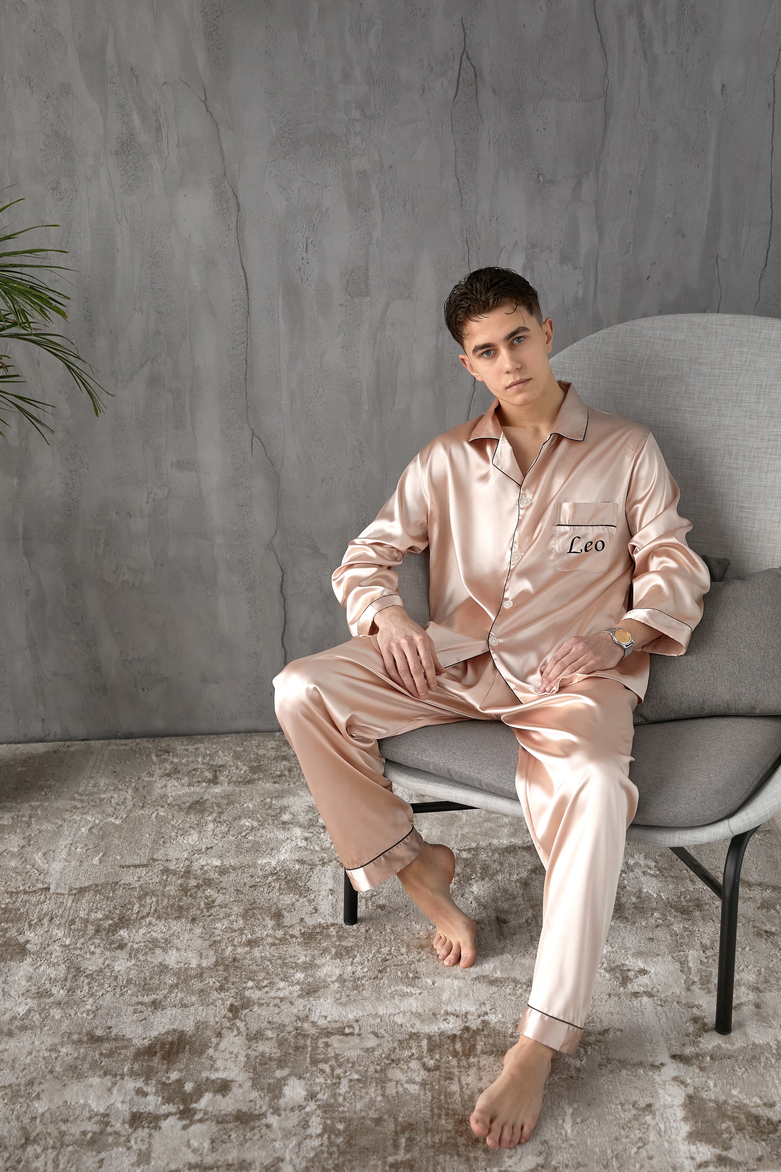 Mens satin 2024 pyjama set