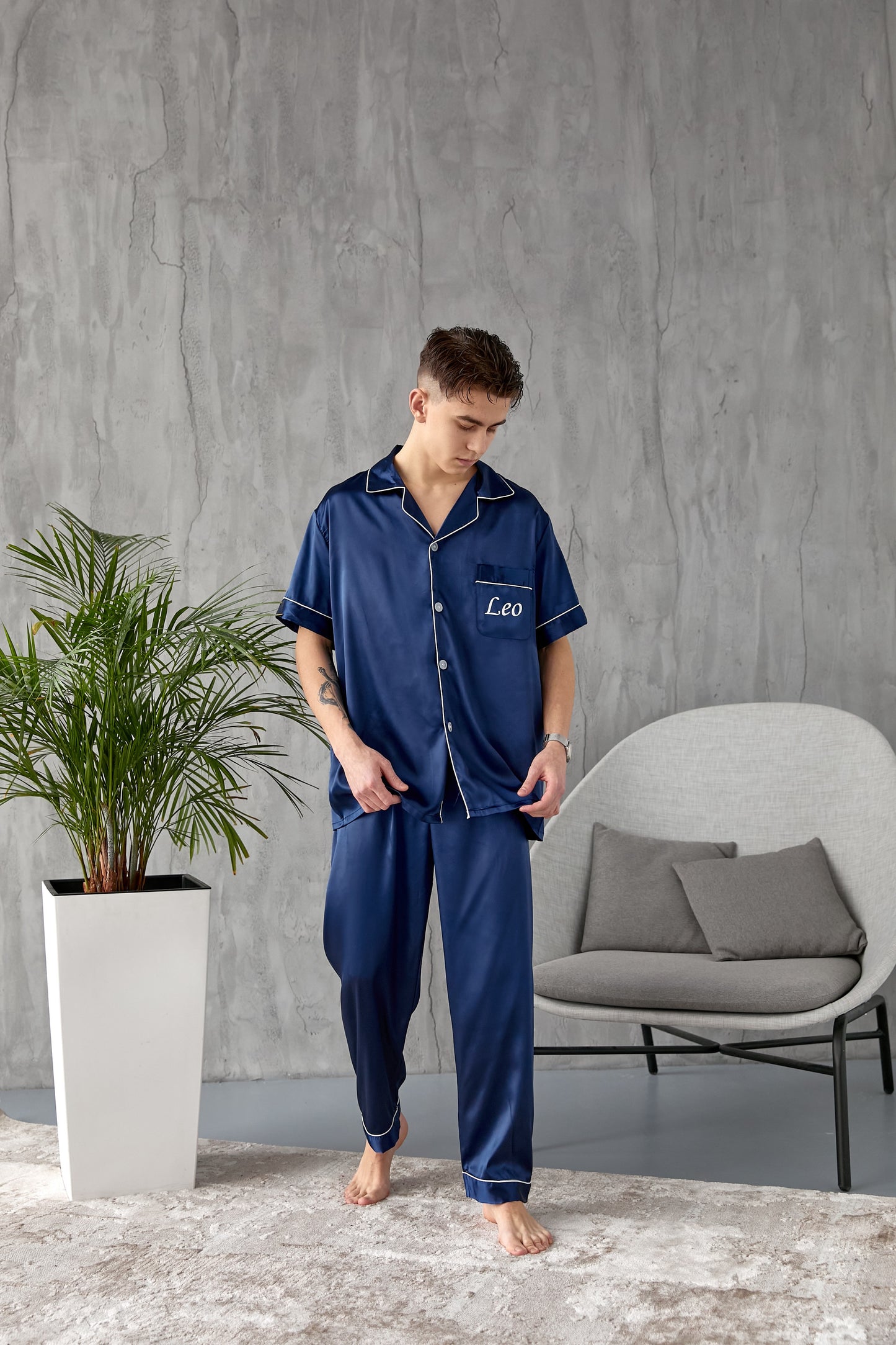 Men's Satin Pajama Set Short Sleeves + Pants
