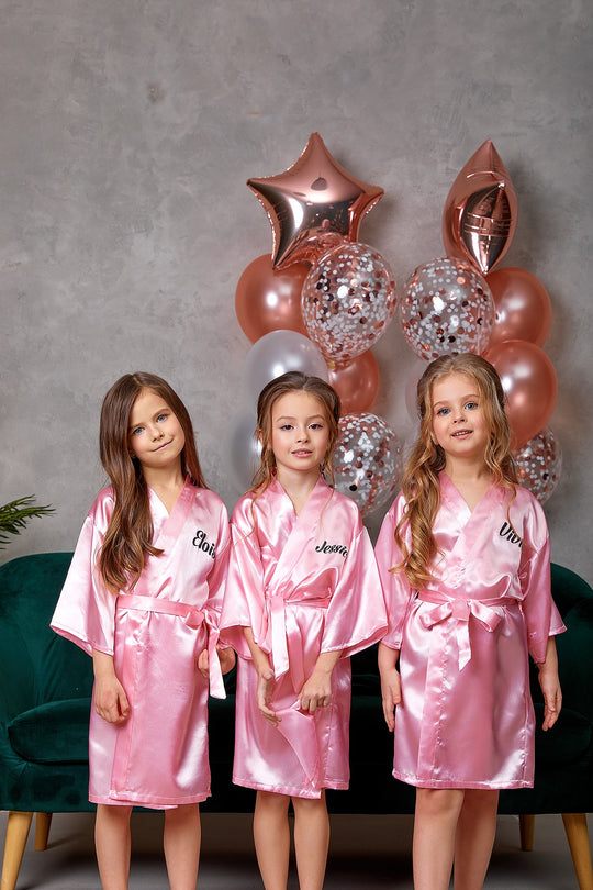 Set of 9 Flower Girl Kids Satin Robes-Script