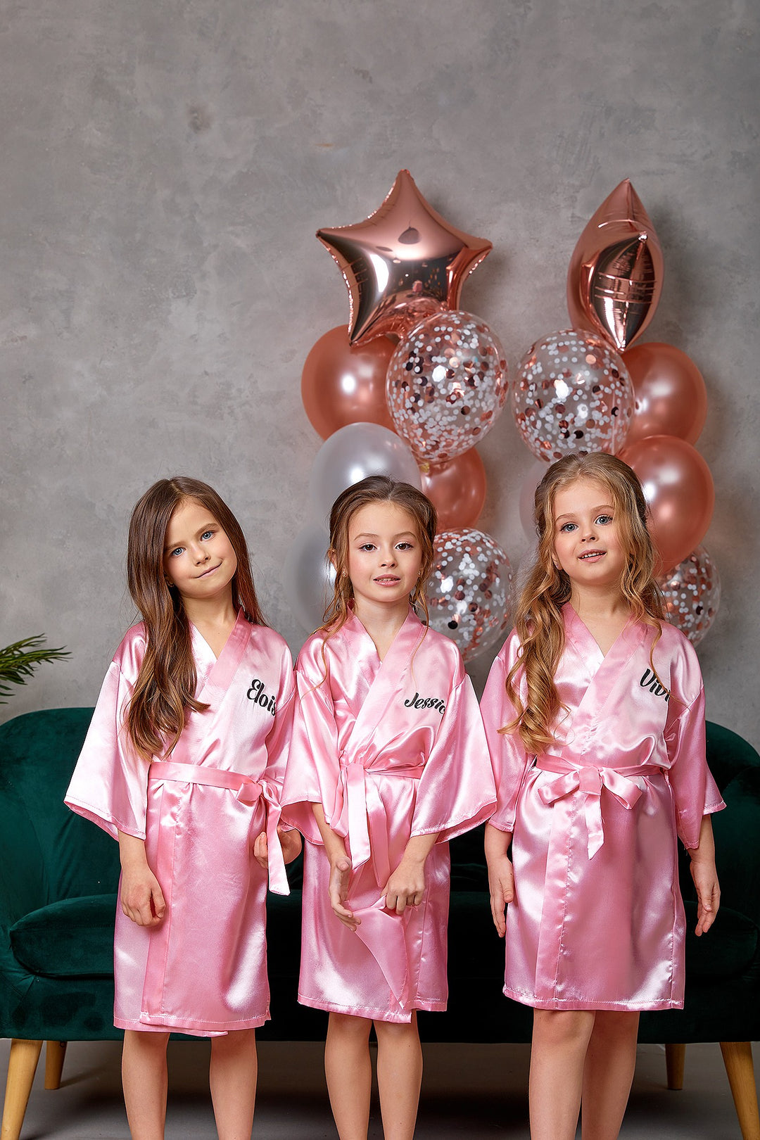 Set of 15 Flower Girl Kids Satin Robes-Script