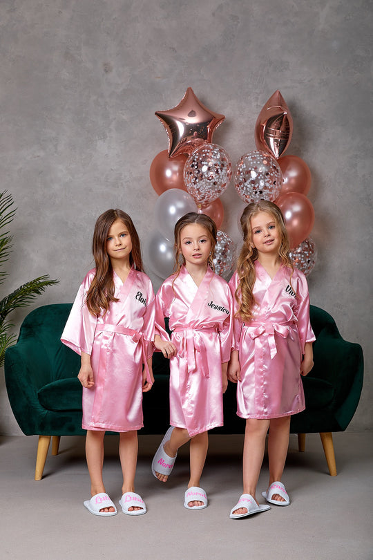 Set of 7 Flower Girl Kids Satin Robes-Script