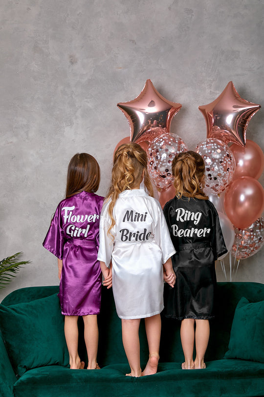 Set of 9 Flower Girl Kids Satin Robes-Script