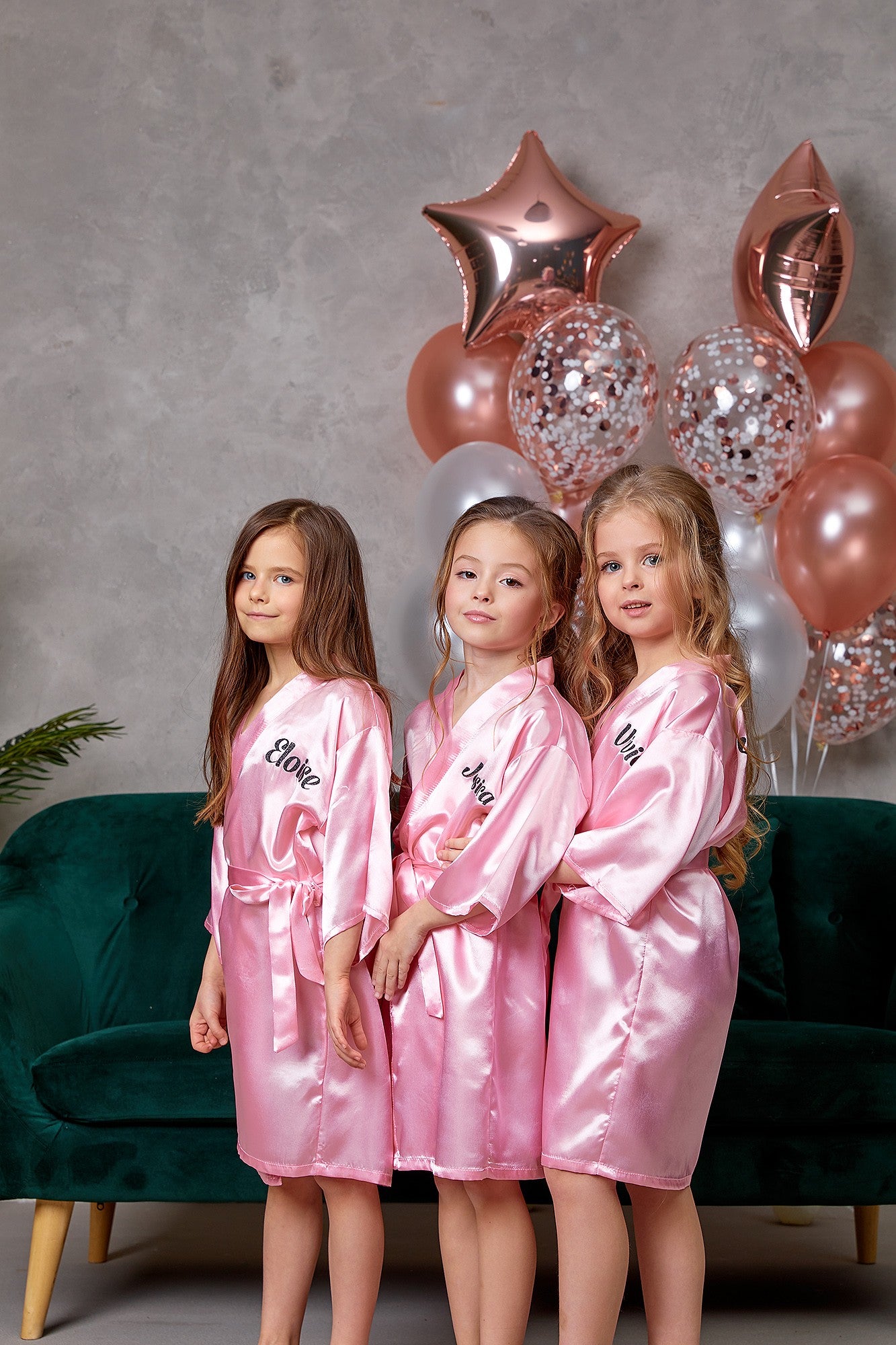 Set of 4 Flower Girl Kids Satin Robes-Script
