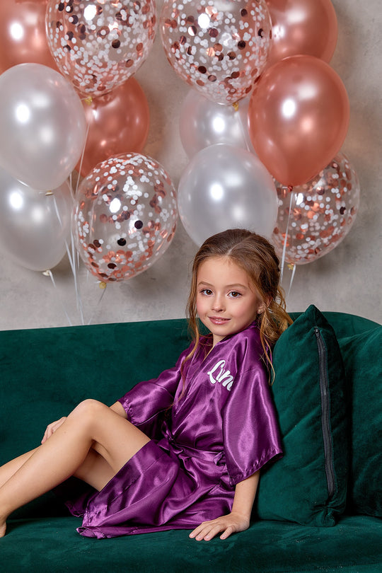 Set of 10 Flower Girl Kids Satin Robes-Script