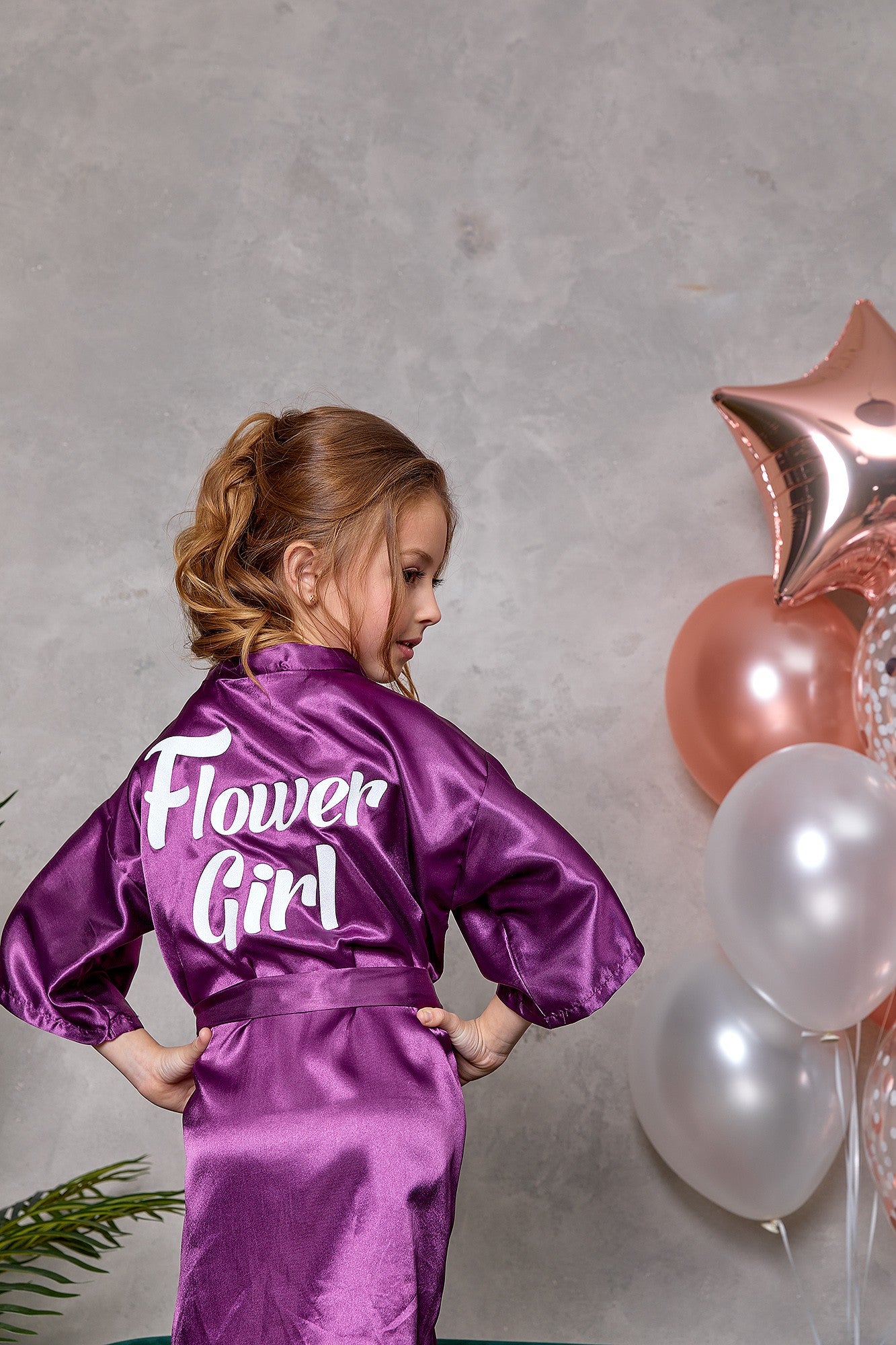 Set of 6 Flower Girl Kids Satin Robes-Script
