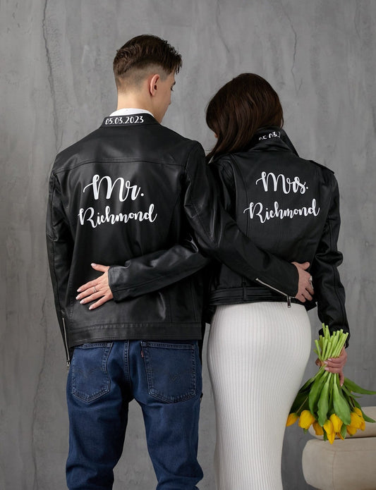 Just Married Custom Faux Leather Jacket for Bride and Groom - AUTUMN