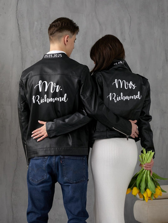 Mr and Mrs Custom Faux Leather Wedding Jackets