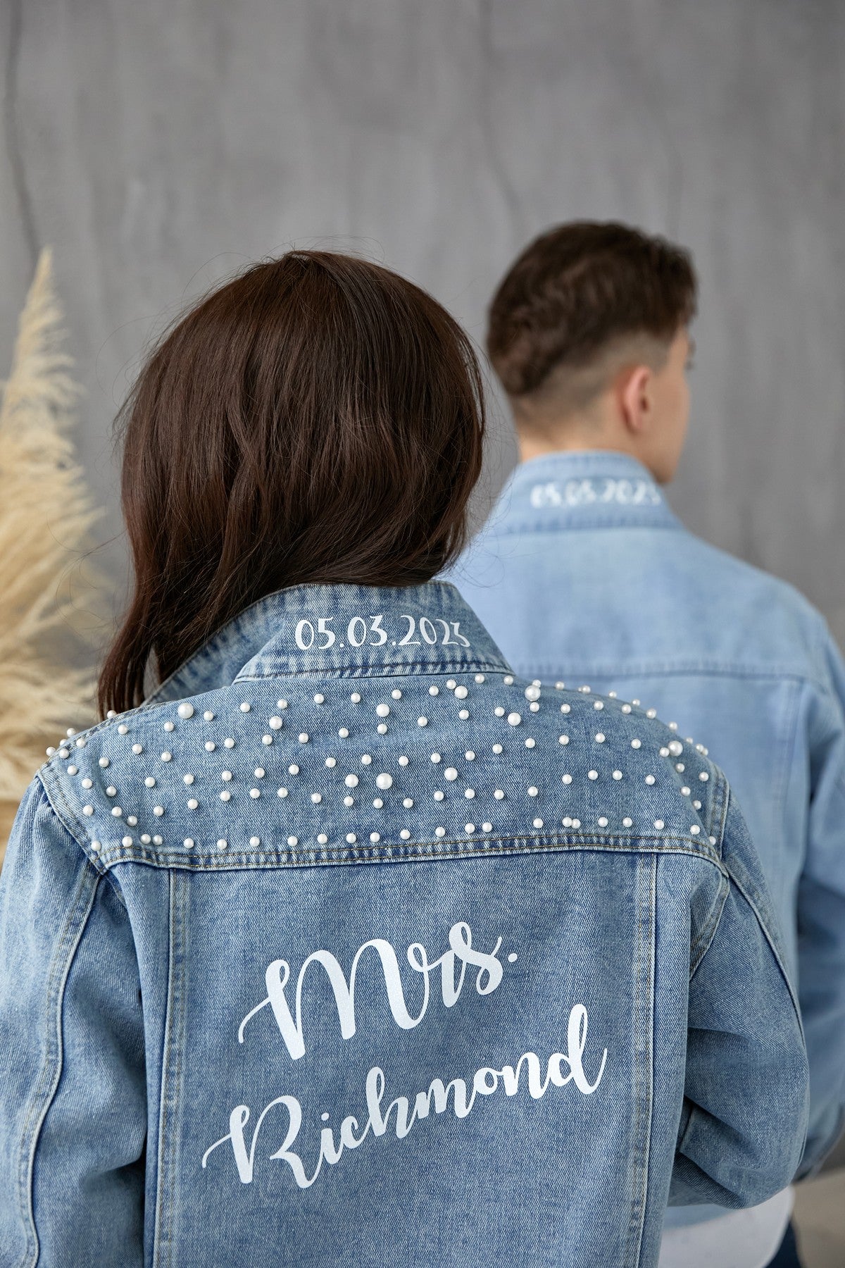 Just Married Custom Denim Jackets for Couple - pearls jacket - autumn