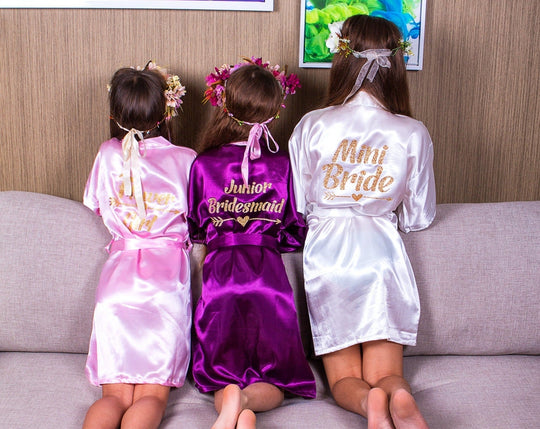 Set of 10 Flower Girl Kids Satin Robes-Script