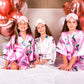 Set of 13 Kids Floral Peacock Satin Robes