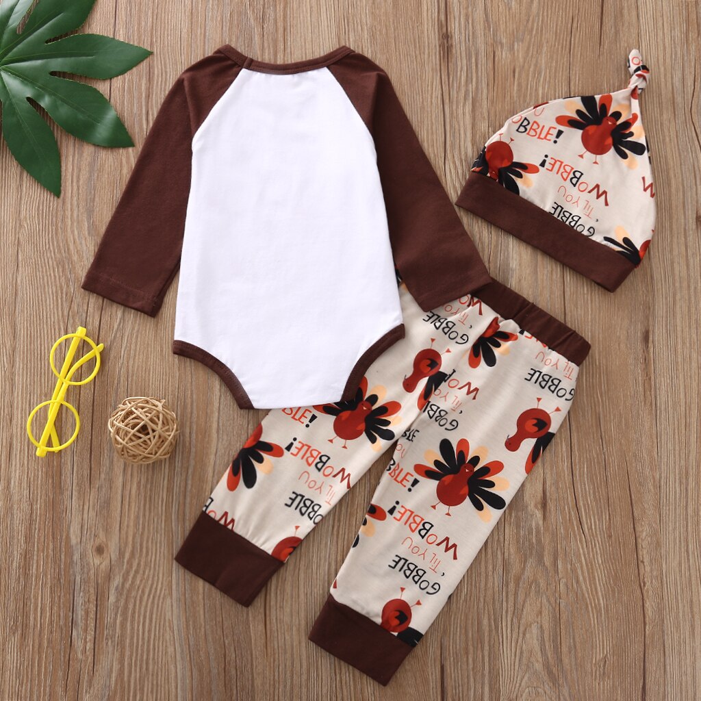 Baby Girls Boys 3Pcs Outfit Set Thanksgiving Turkey Suit - 