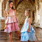SAMPLE SALE! Flower Girls Short Satin Tutu Dress Gold Sequin Bow