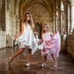 SAMPLE SALE! Flower Girls Short Satin Tulle Dress with Pearls
