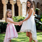 SAMPLE SALE! Flower Girls Short Satin Tulle Dress with Pearls