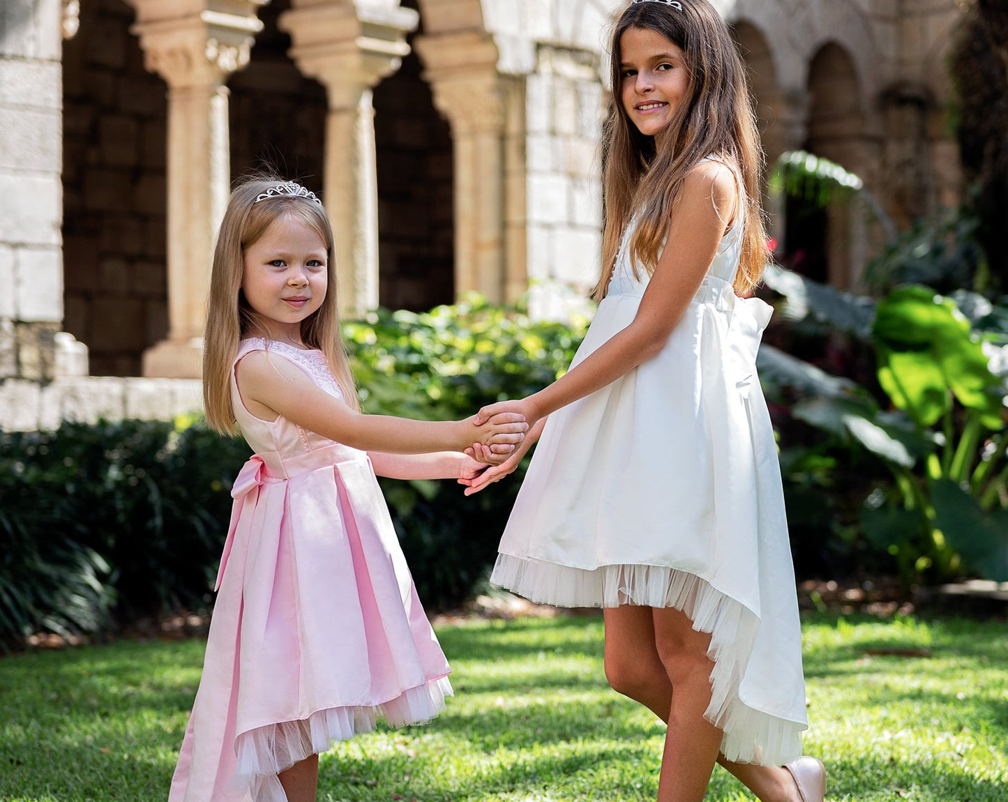 SAMPLE SALE! Flower Girls Short Satin Tulle Dress with Pearls