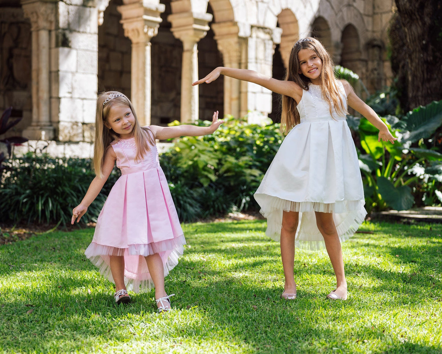 SAMPLE SALE! Flower Girls Short Satin Tulle Dress with Pearls
