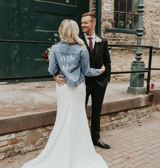 Custom Pearl Denim Jacket Mrs Custom jacket for bride Babe