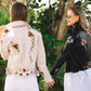Bridal Faux Leather Jacket with Flowers - Custom jackets