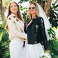 Bridal Faux Leather Jacket with Flowers - Custom jackets