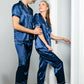 Bride and Groom Satin Pajama Sets for Couple Short Sleeves +