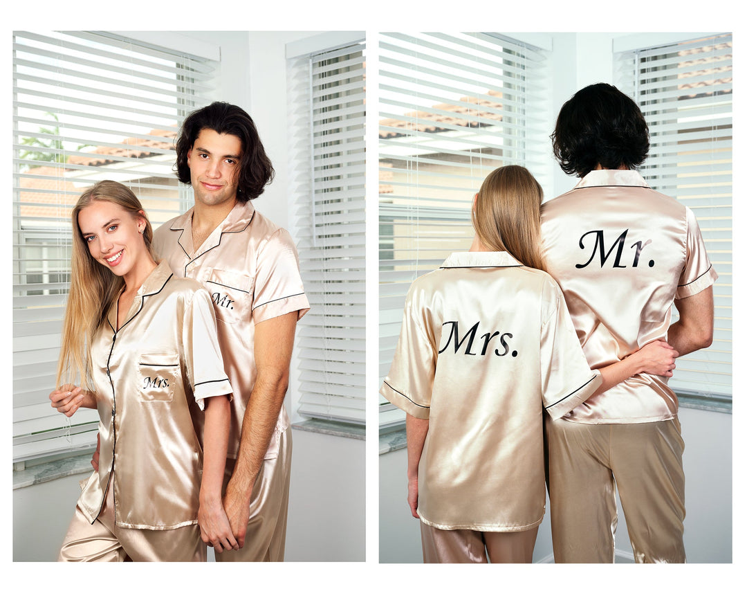 Mr & Mrs Silk Pajama Sets - Silver