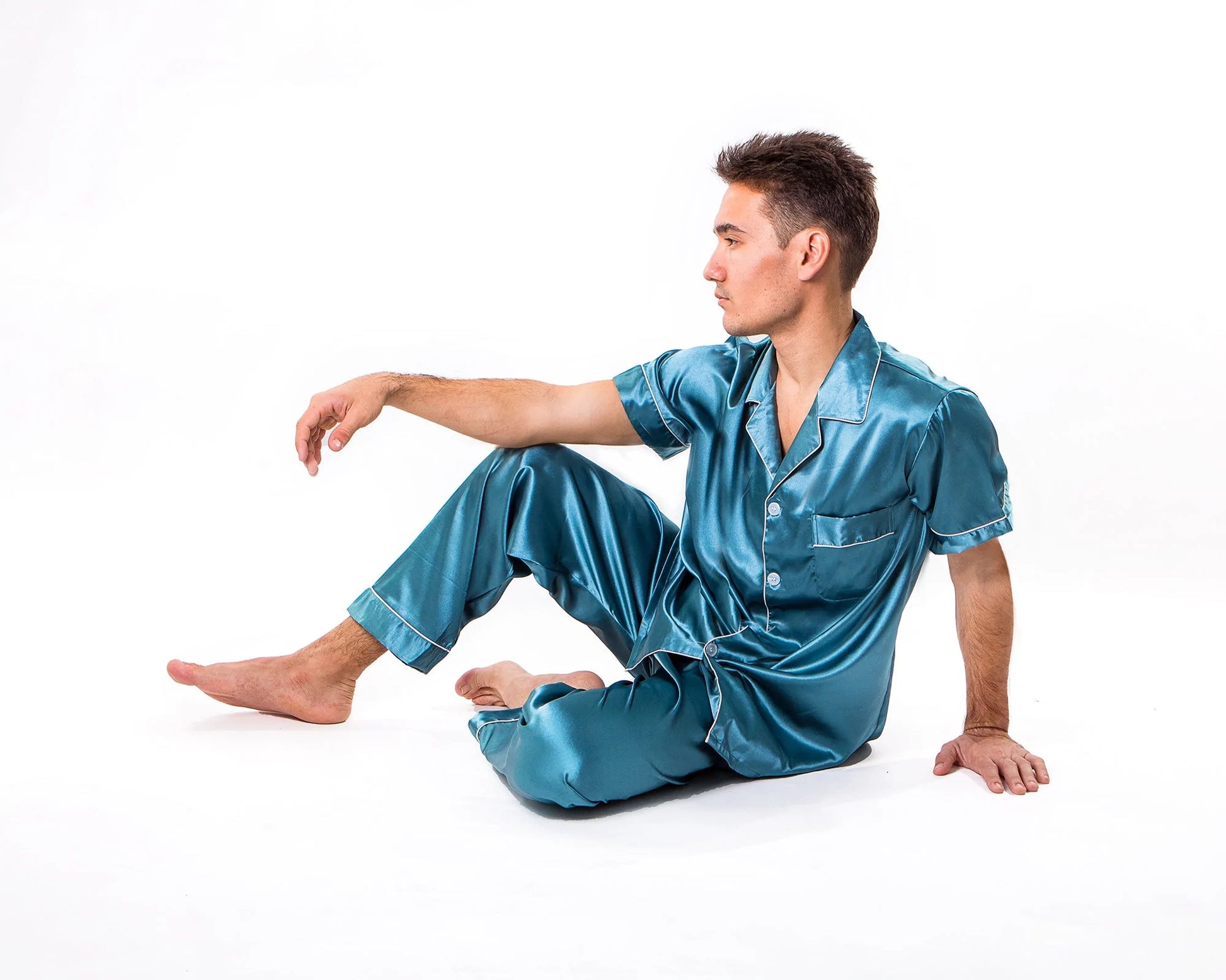 Bride and Groom Satin Pajama Sets for Couple Short Sleeves +