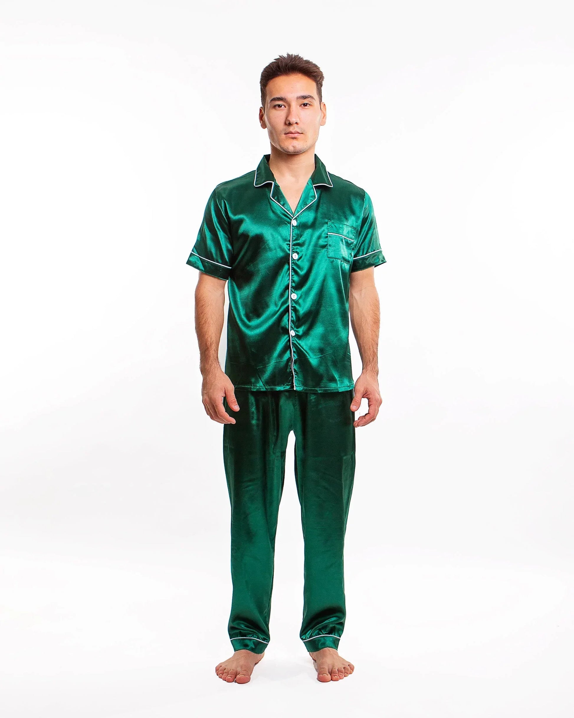 Bride and Groom Satin Pajama Sets for Couple Short Sleeves +