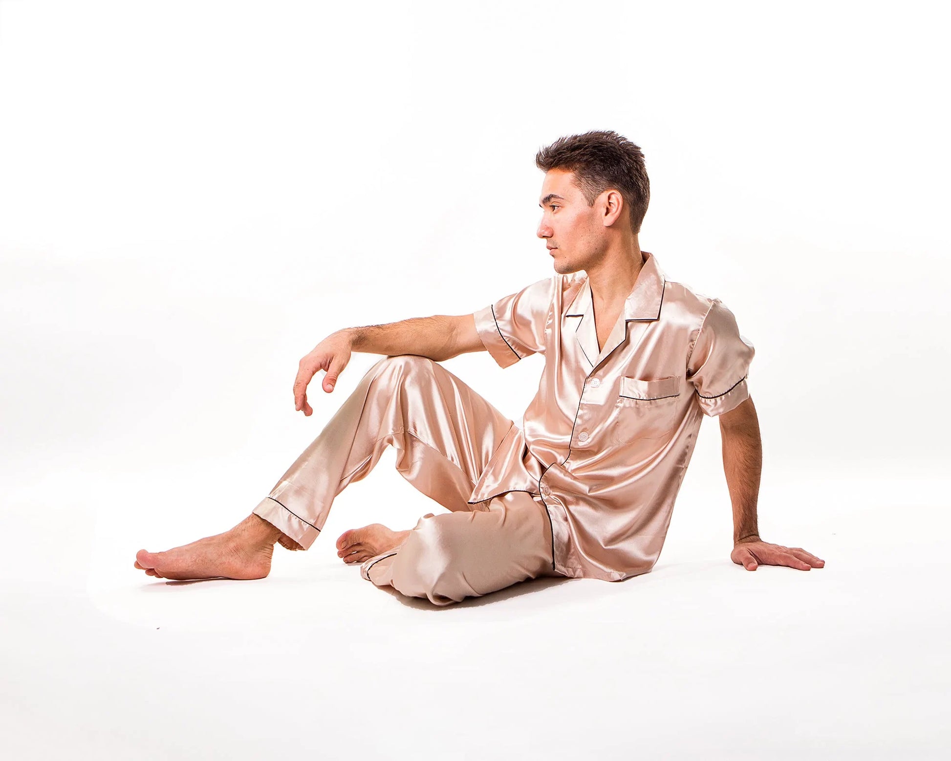 Bride and Groom Satin Pajama Sets for Couple Short Sleeves +