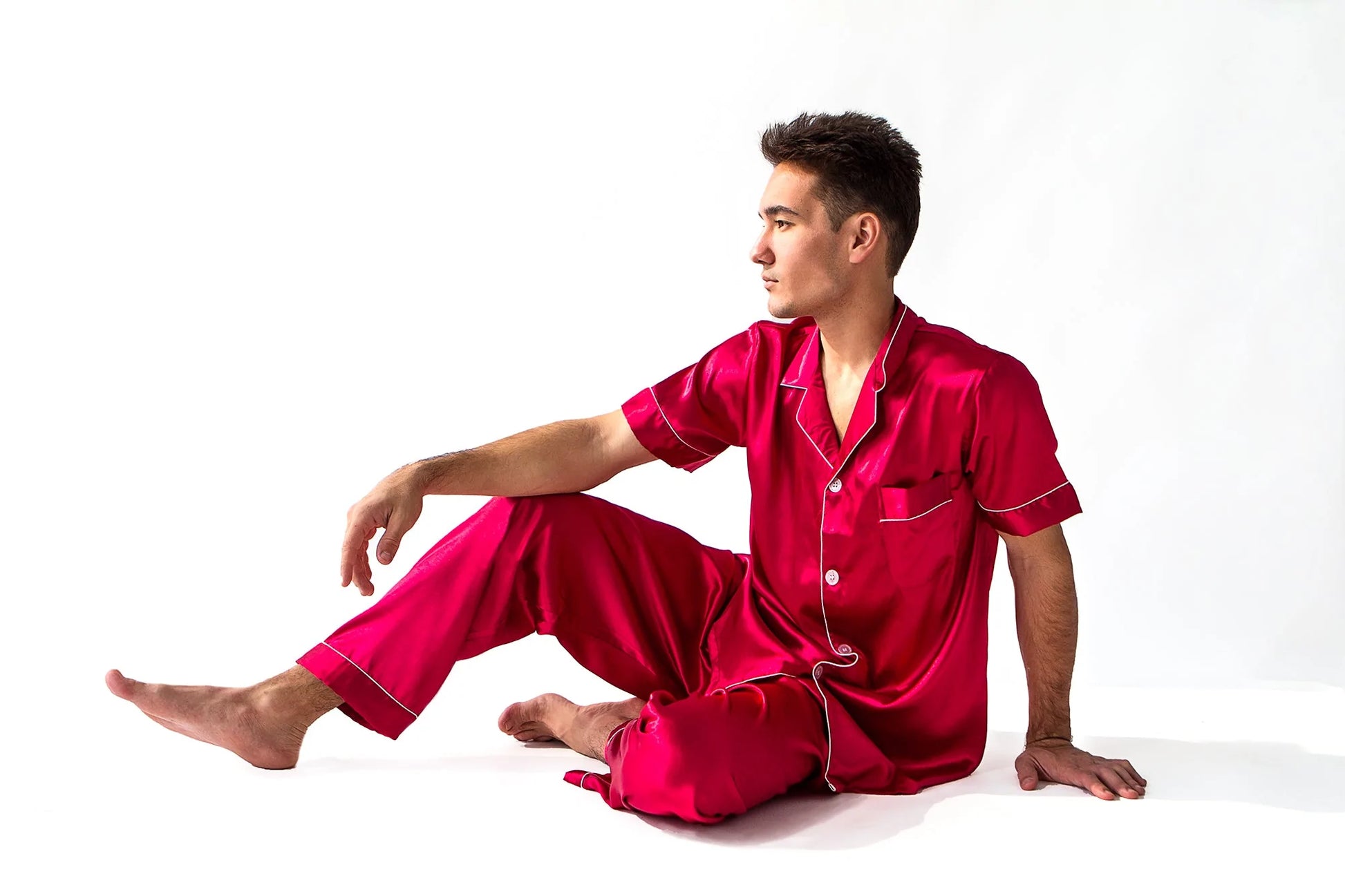 Bride and Groom Satin Pajama Sets for Couple Short Sleeves +