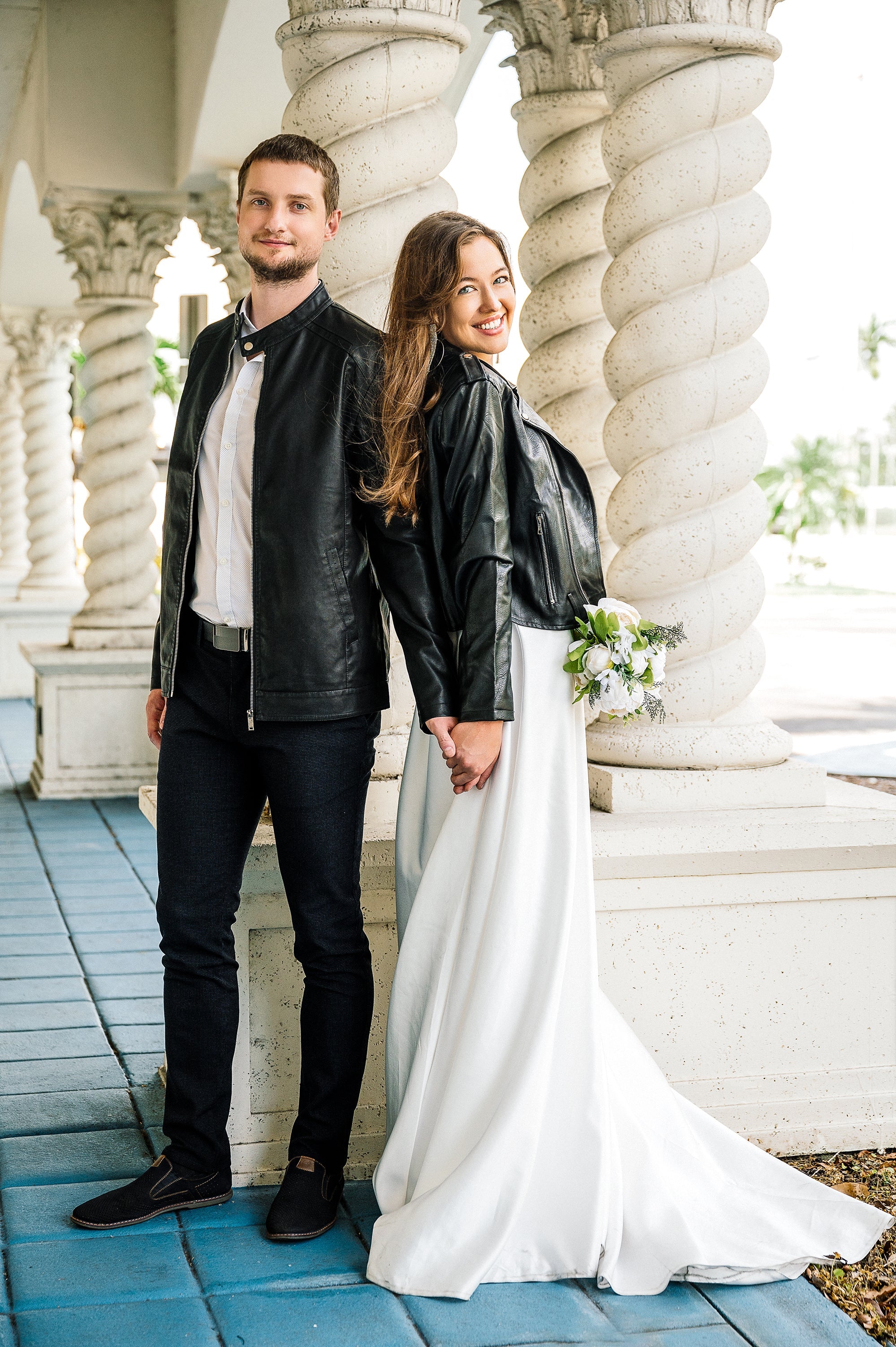 Bride in sale leather jacket