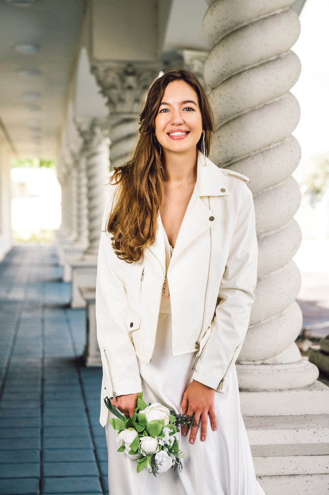 white leather jacket wedding dress Leather Jacket Biker Bridal Dresses Cool Bridal Style: Wedding Leather Jackets