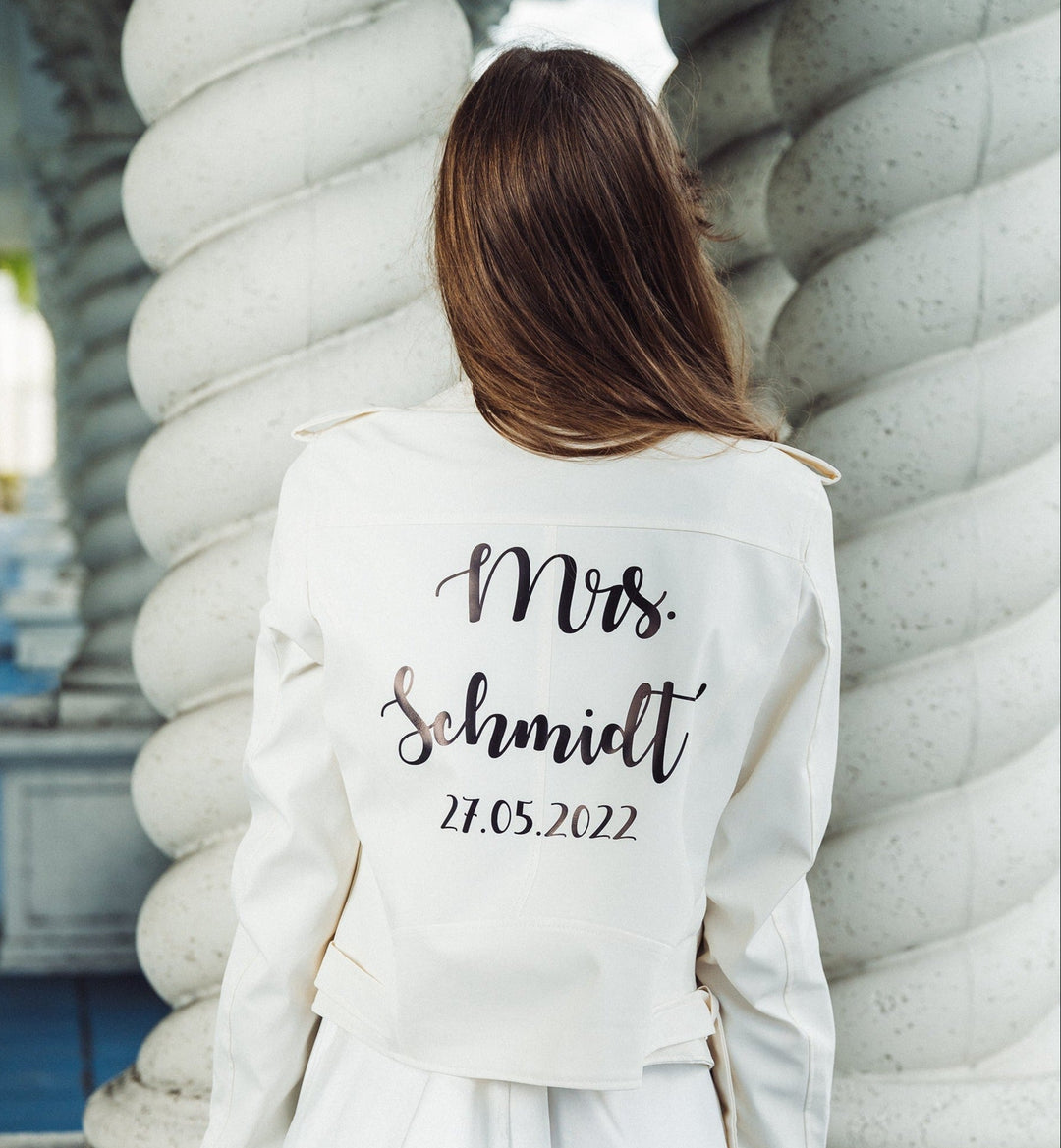 white leather jacket with wedding dress Leather Jacket White Cropped Jacket Wedding 29 Non-Traditional Fall Wedding Dresses For The Modern Bride