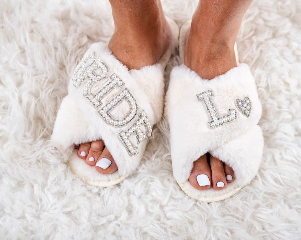 Bridesmaids Pearls Fluffy Cross Slippers - party slippers