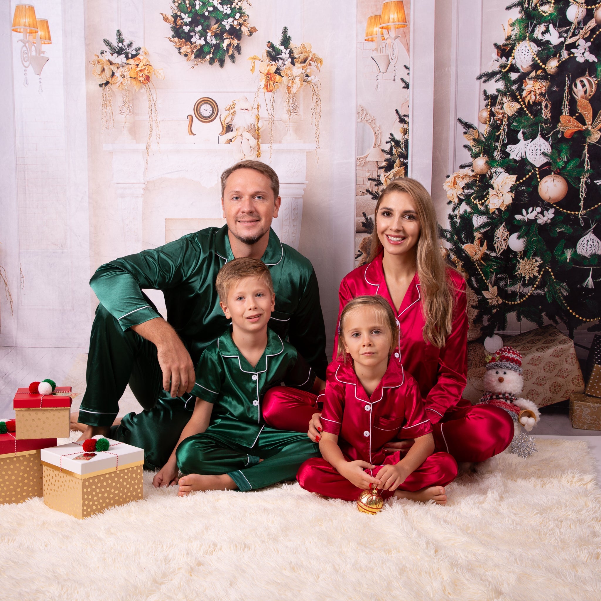 Christmas Family Matching Satin Pajama Sets Long Sleeves Pants