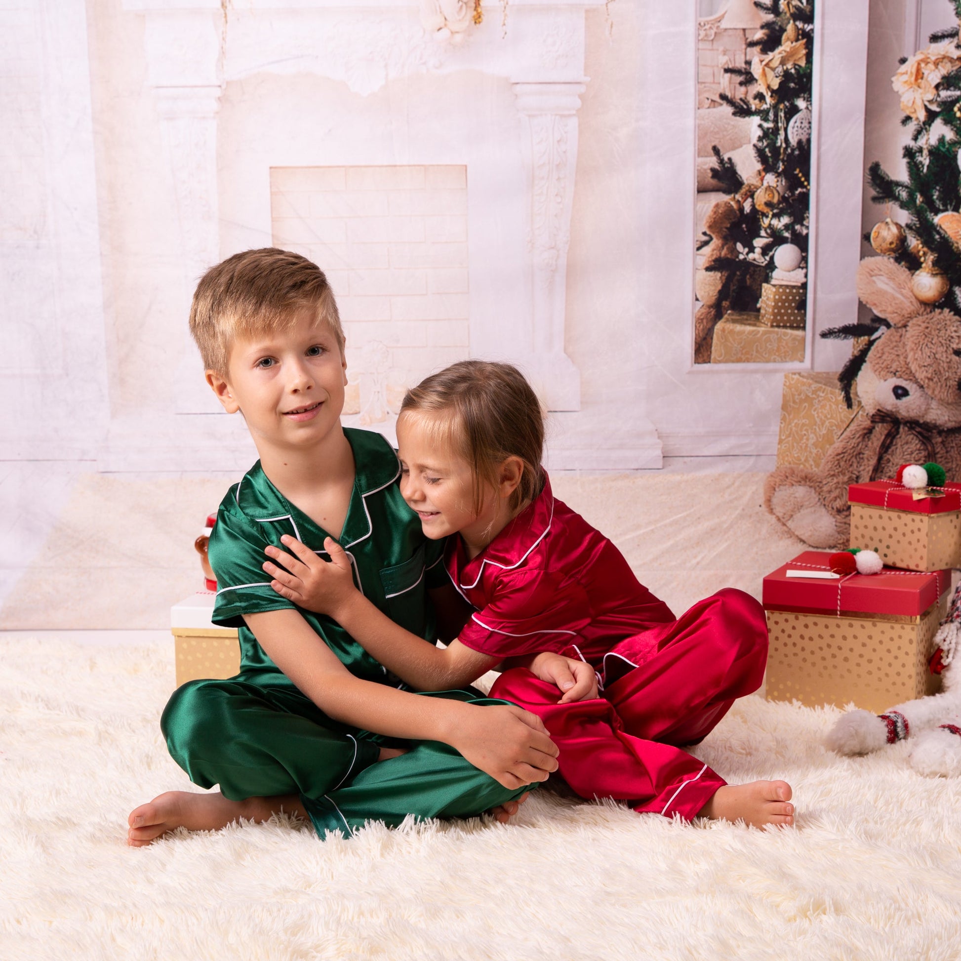Christmas Family Matching Satin Pajama Sets Long Sleeves + 