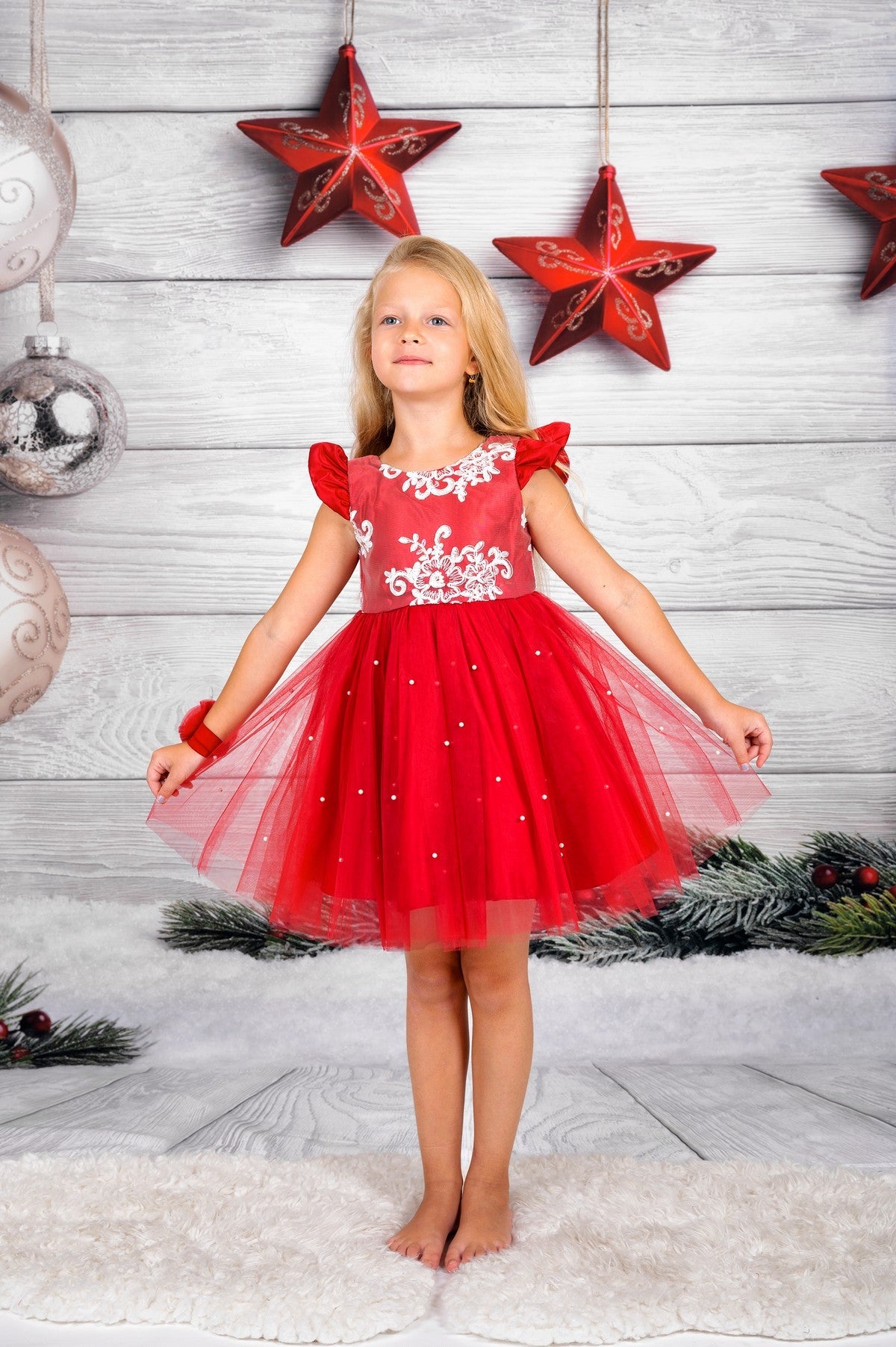 Christmas Girl Lace Dress - Kids clothes