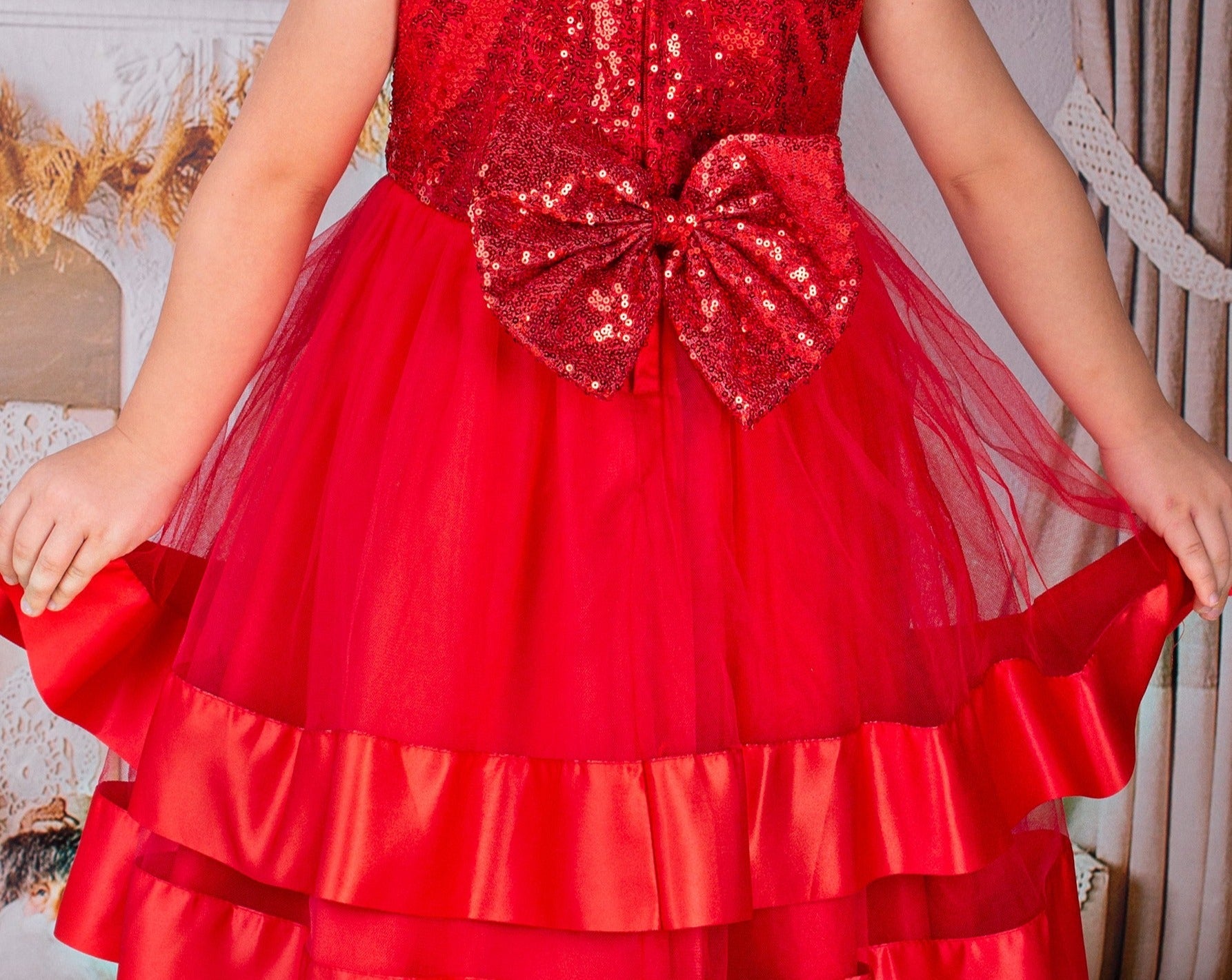 Red Party Wear Baby Girls Dress, Red Birthday Gown, Long Layered Frock