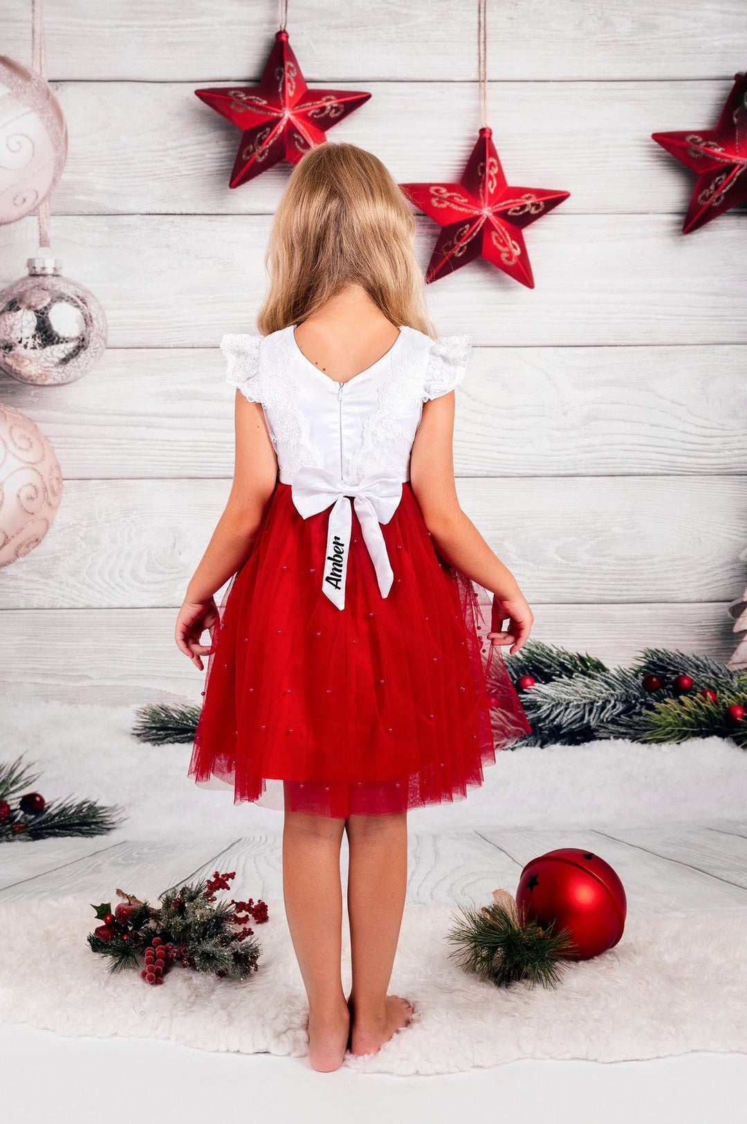 Christmas Girl Tutu Dress With Pearls - Kids clothes